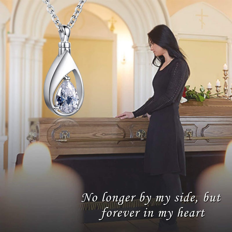 Sariel 925 Sterling Silver Cremation Jewelry Memorial CZ Teardrop Ashes Keepsake Urns Pendant Necklace for urn Necklaces Ashes Jewelry Gifts (Clear) - Image 4